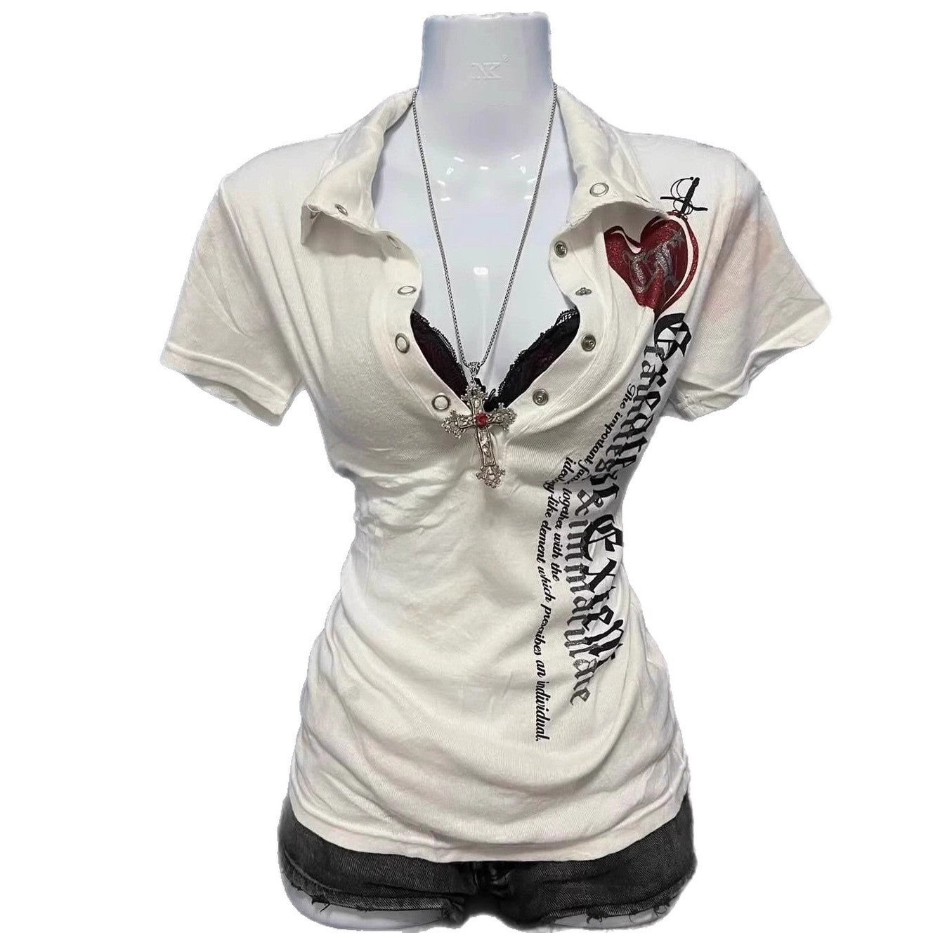 Retro Spicy Girl Printed Short-sleeved T-shirt Slim Fit Slimming