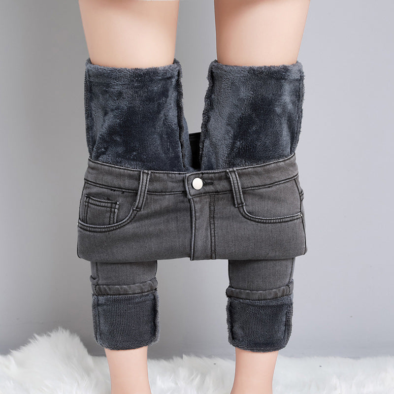 High-looking Smoky Gray High Waist Velvet Padded DENIM Jeans