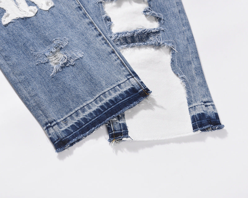 Patchwork Worn Cat Whiskers Denim Beggar Pants