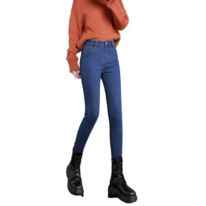High-looking Smoky Gray High Waist Velvet Padded DENIM Jeans