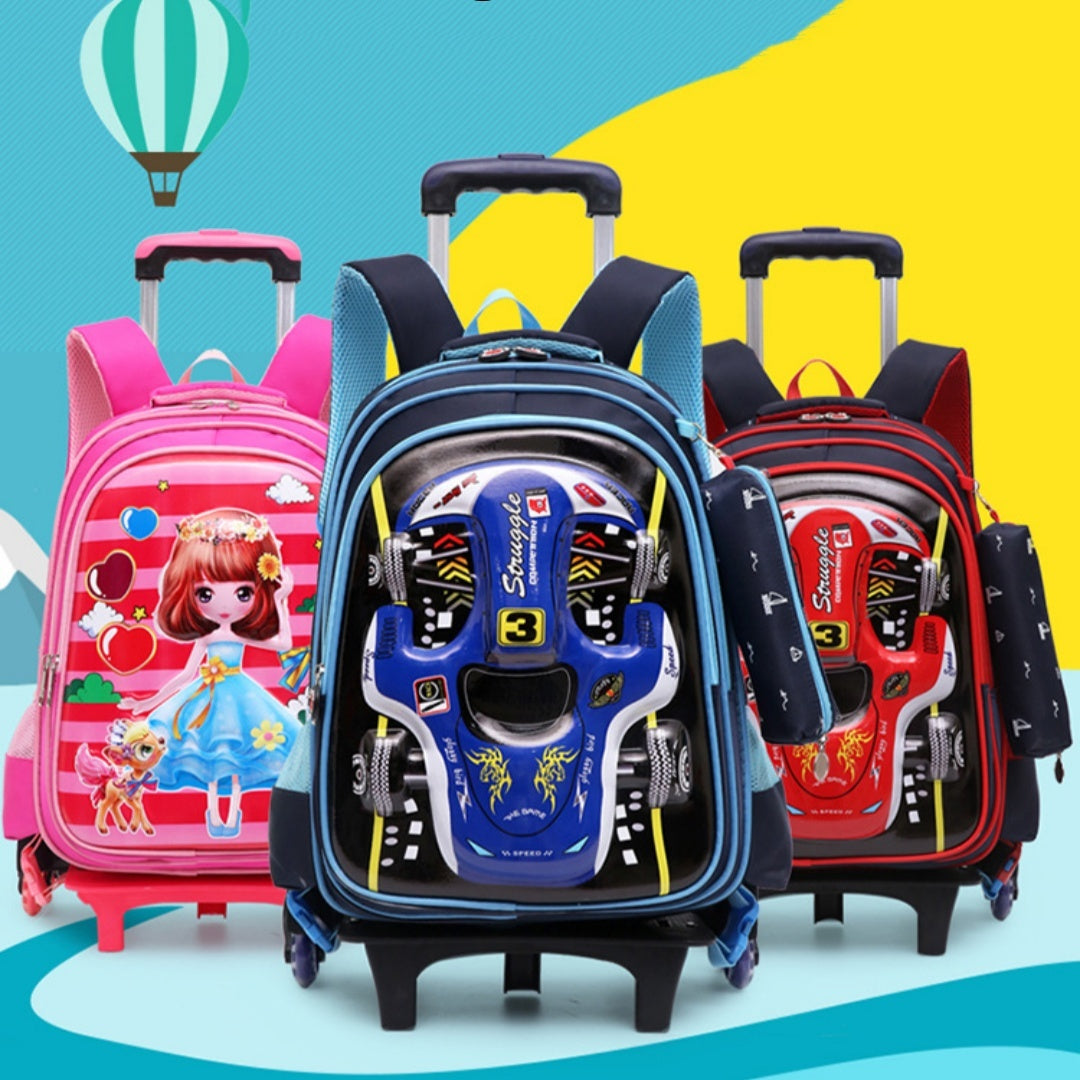 Trolley Primary School Waterproof 3D Car Detachable Burden Reduction Children Backpack