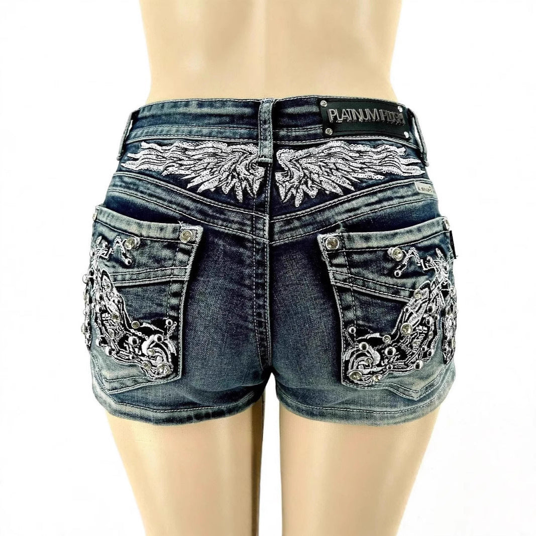 WOMEN'S Fashion  Embroidered Denim Shorts