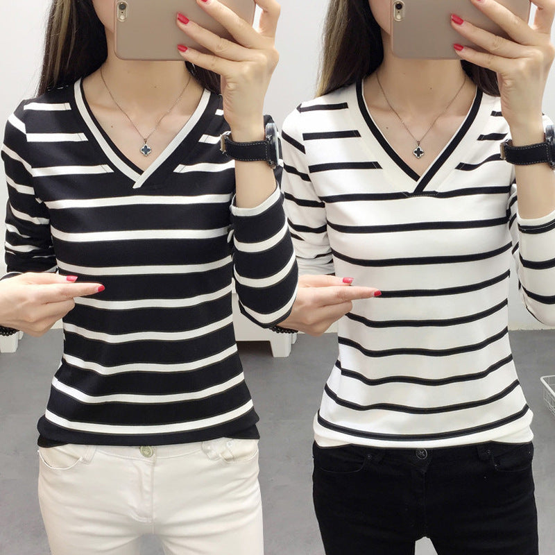 GIRLS V-neck Long Sleeve CONTRAST LINES T.SHIRT