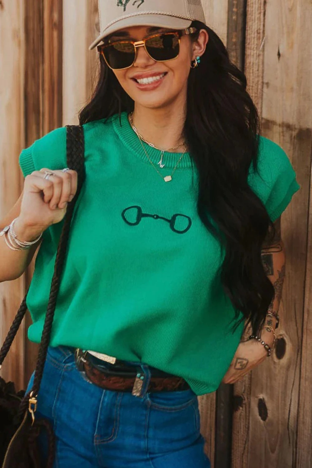 Bright Green T.SHIRT Embroidery Loose With Short Sleeves