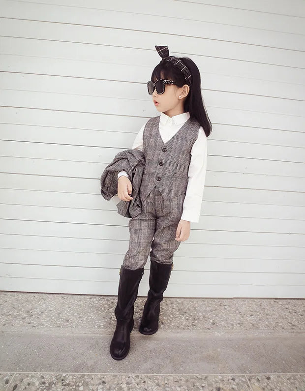 KK BRAND | LITTLE PRINCESS" 3-PIECE FORMAL SUIT FOR GIRLS – COAT, PANTS & INNER SHIRT | PLAID STYLE FOR CEREMONIES &amp; OCCASIONS | 2025