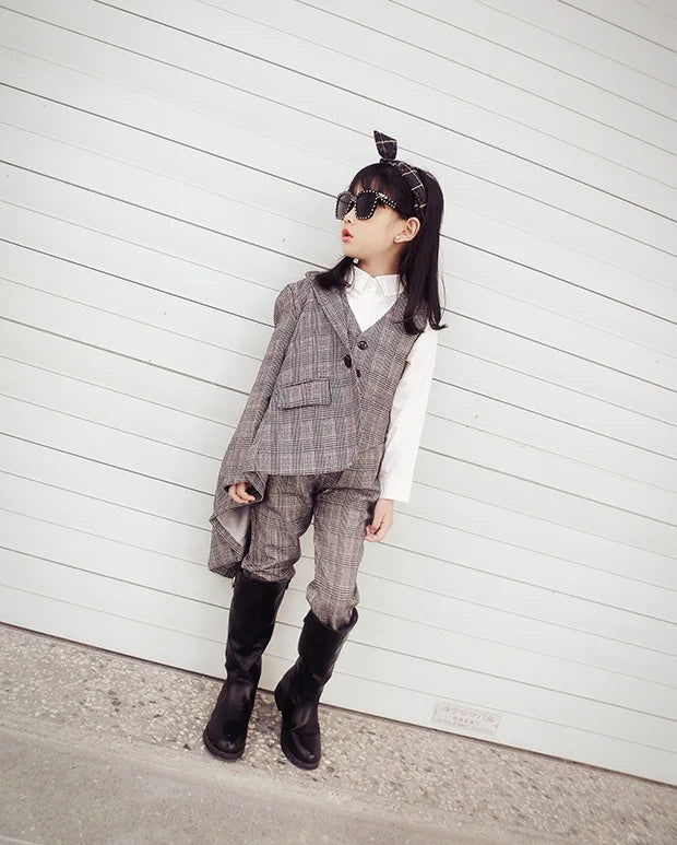 KK BRAND | LITTLE PRINCESS" 3-PIECE FORMAL SUIT FOR GIRLS – COAT, PANTS & INNER SHIRT | PLAID STYLE FOR CEREMONIES &amp; OCCASIONS | 2025