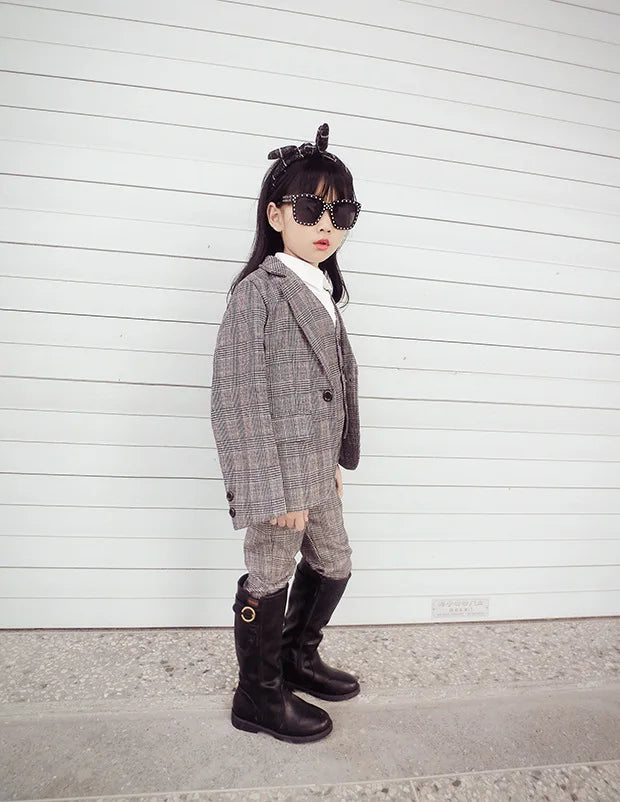 KK BRAND | LITTLE PRINCESS" 3-PIECE FORMAL SUIT FOR GIRLS – COAT, PANTS & INNER SHIRT | PLAID STYLE FOR CEREMONIES &amp; OCCASIONS | 2025