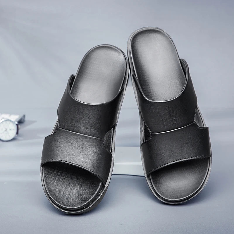 Men’s Genuine Leather Slides – Street Style Comfort by KK BRAND  2025