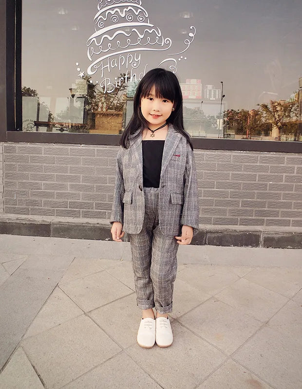 KK BRAND | LITTLE PRINCESS" 3-PIECE FORMAL SUIT FOR GIRLS – COAT, PANTS & INNER SHIRT | PLAID STYLE FOR CEREMONIES &amp; OCCASIONS | 2025