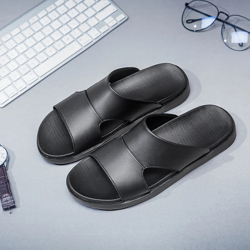 Men’s Genuine Leather Slides – Street Style Comfort by KK BRAND  2025