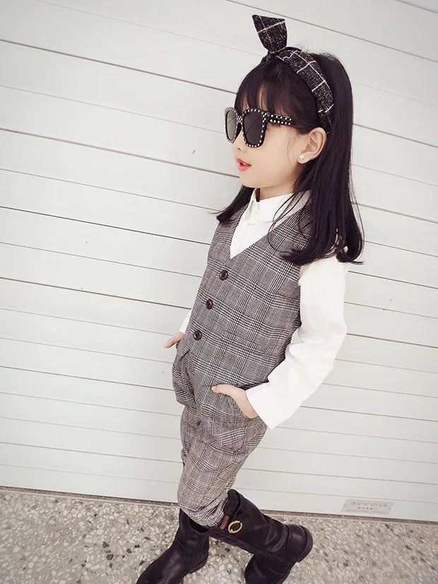 KK BRAND | LITTLE PRINCESS" 3-PIECE FORMAL SUIT FOR GIRLS – COAT, PANTS & INNER SHIRT | PLAID STYLE FOR CEREMONIES &amp; OCCASIONS | 2025