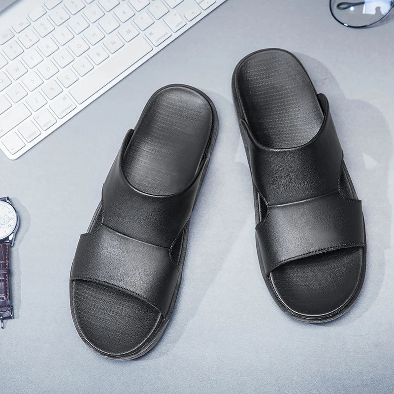 Men’s Genuine Leather Slides – Street Style Comfort by KK BRAND  2025