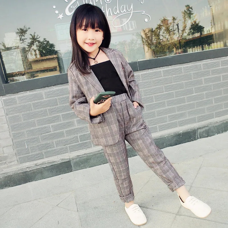 KK BRAND | LITTLE PRINCESS" 3-PIECE FORMAL SUIT FOR GIRLS – COAT, PANTS & INNER SHIRT | PLAID STYLE FOR CEREMONIES &amp; OCCASIONS | 2025