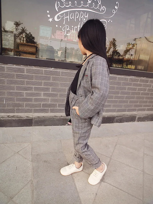 KK BRAND | LITTLE PRINCESS" 3-PIECE FORMAL SUIT FOR GIRLS – COAT, PANTS & INNER SHIRT | PLAID STYLE FOR CEREMONIES &amp; OCCASIONS | 2025