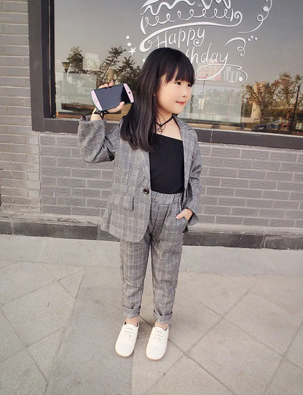 KK BRAND | LITTLE PRINCESS" 3-PIECE FORMAL SUIT FOR GIRLS – COAT, PANTS & INNER SHIRT | PLAID STYLE FOR CEREMONIES &amp; OCCASIONS | 2025