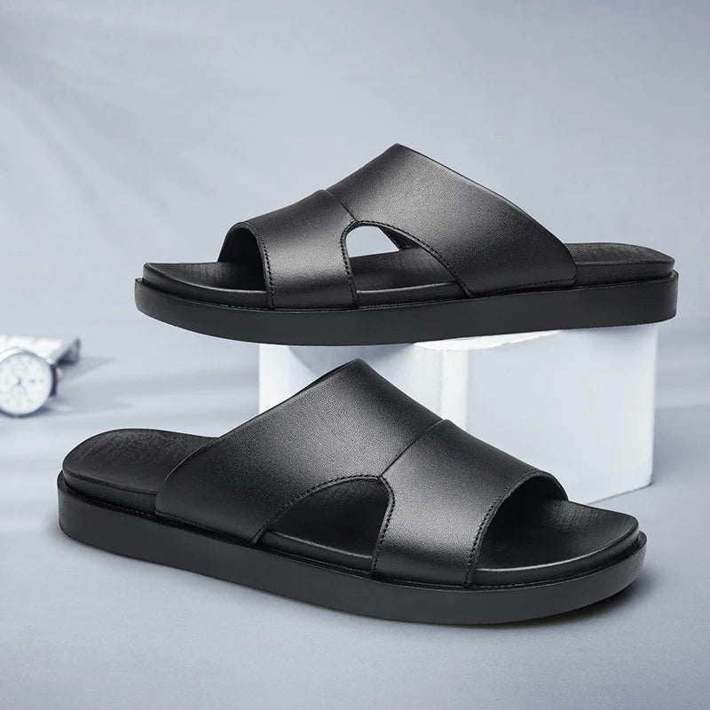 Men’s Genuine Leather Slides – Street Style Comfort by KK BRAND  2025