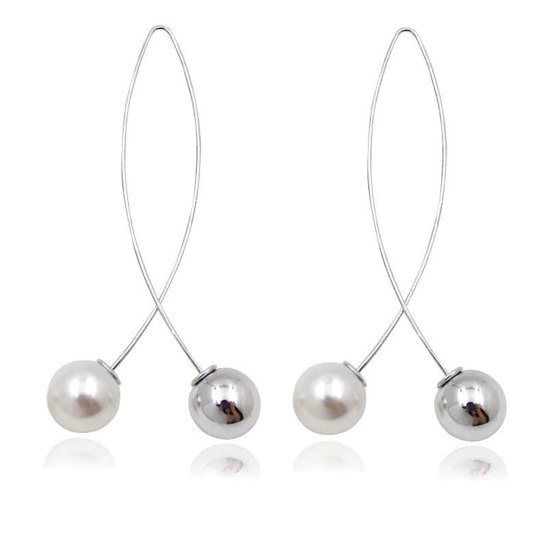 2018 New Cross Imitation Pearl Earrings Long Simple Fashion Earrings Women Wedding Jewelry Boucles D'oreilles Pour Les Femmes