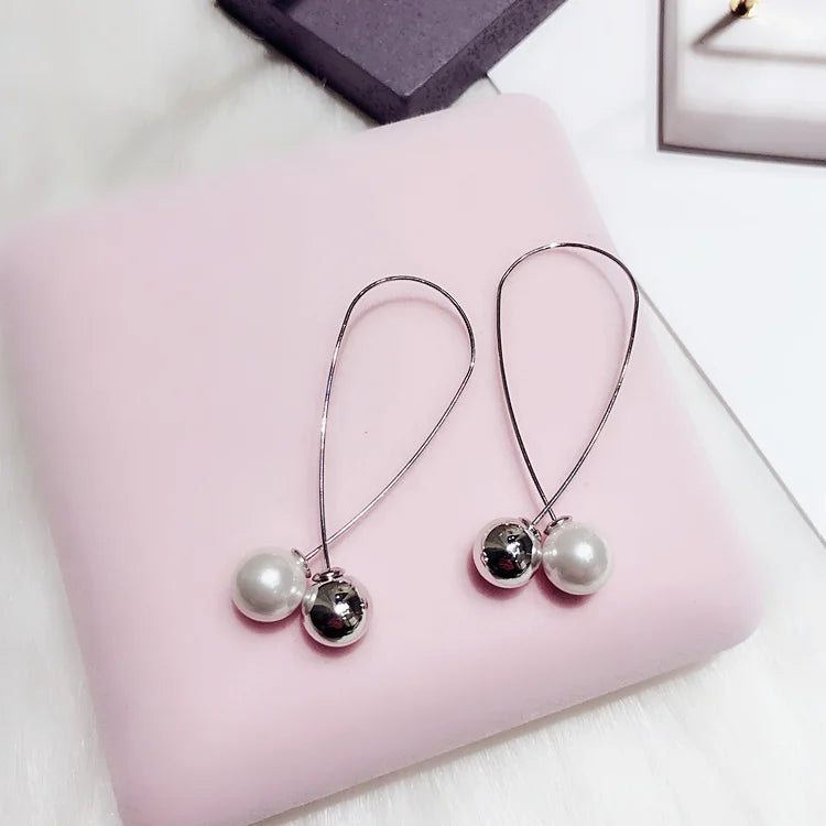 2018 New Cross Imitation Pearl Earrings Long Simple Fashion Earrings Women Wedding Jewelry Boucles D'oreilles Pour Les Femmes