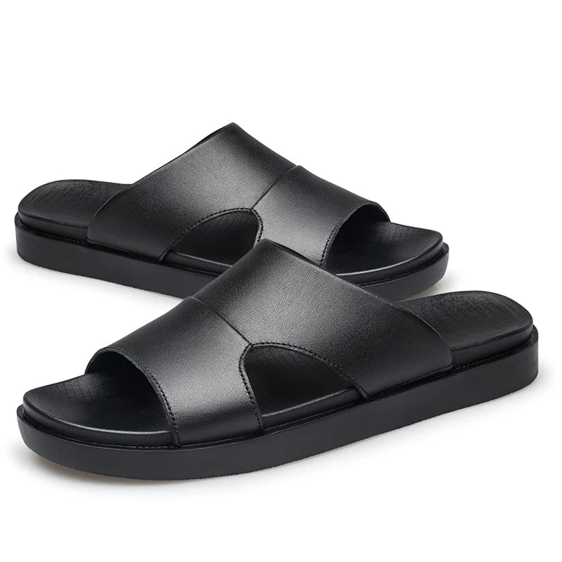 Men’s Genuine Leather Slides – Street Style Comfort by KK BRAND  2025