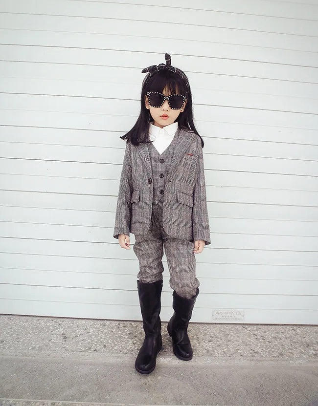 KK BRAND | LITTLE PRINCESS" 3-PIECE FORMAL SUIT FOR GIRLS – COAT, PANTS & INNER SHIRT | PLAID STYLE FOR CEREMONIES &amp; OCCASIONS | 2025