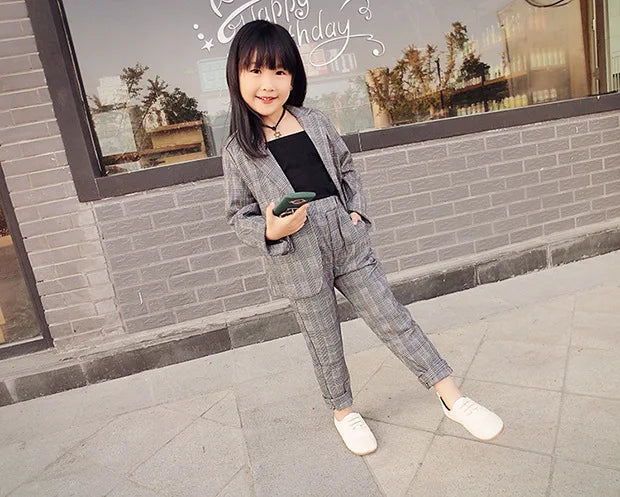 KK BRAND | LITTLE PRINCESS" 3-PIECE FORMAL SUIT FOR GIRLS – COAT, PANTS & INNER SHIRT | PLAID STYLE FOR CEREMONIES &amp; OCCASIONS | 2025