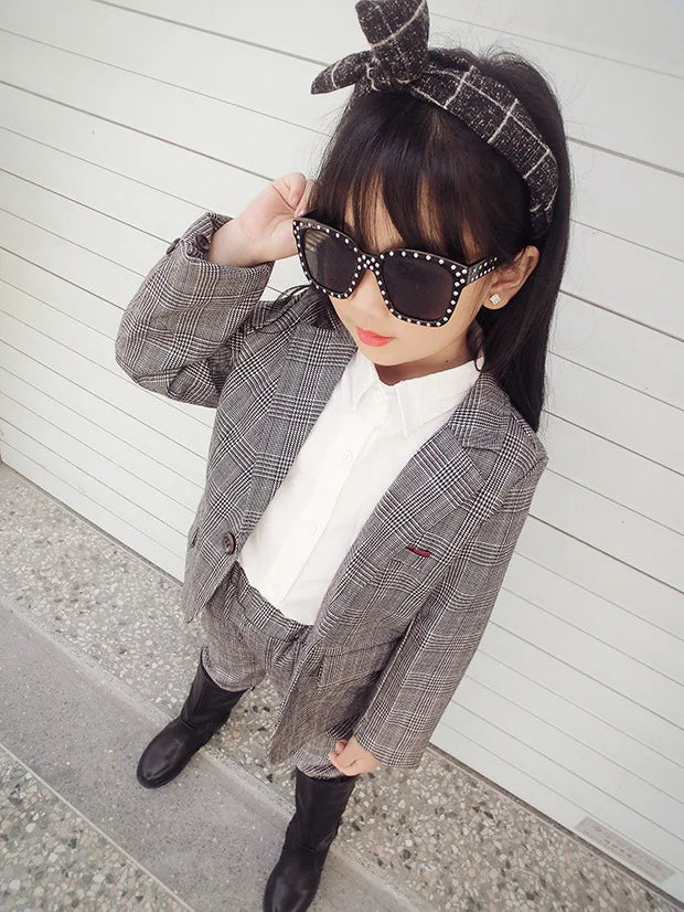 KK BRAND | LITTLE PRINCESS" 3-PIECE FORMAL SUIT FOR GIRLS – COAT, PANTS & INNER SHIRT | PLAID STYLE FOR CEREMONIES &amp; OCCASIONS | 2025