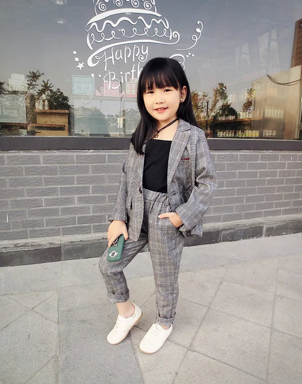 KK BRAND | LITTLE PRINCESS" 3-PIECE FORMAL SUIT FOR GIRLS – COAT, PANTS & INNER SHIRT | PLAID STYLE FOR CEREMONIES &amp; OCCASIONS | 2025