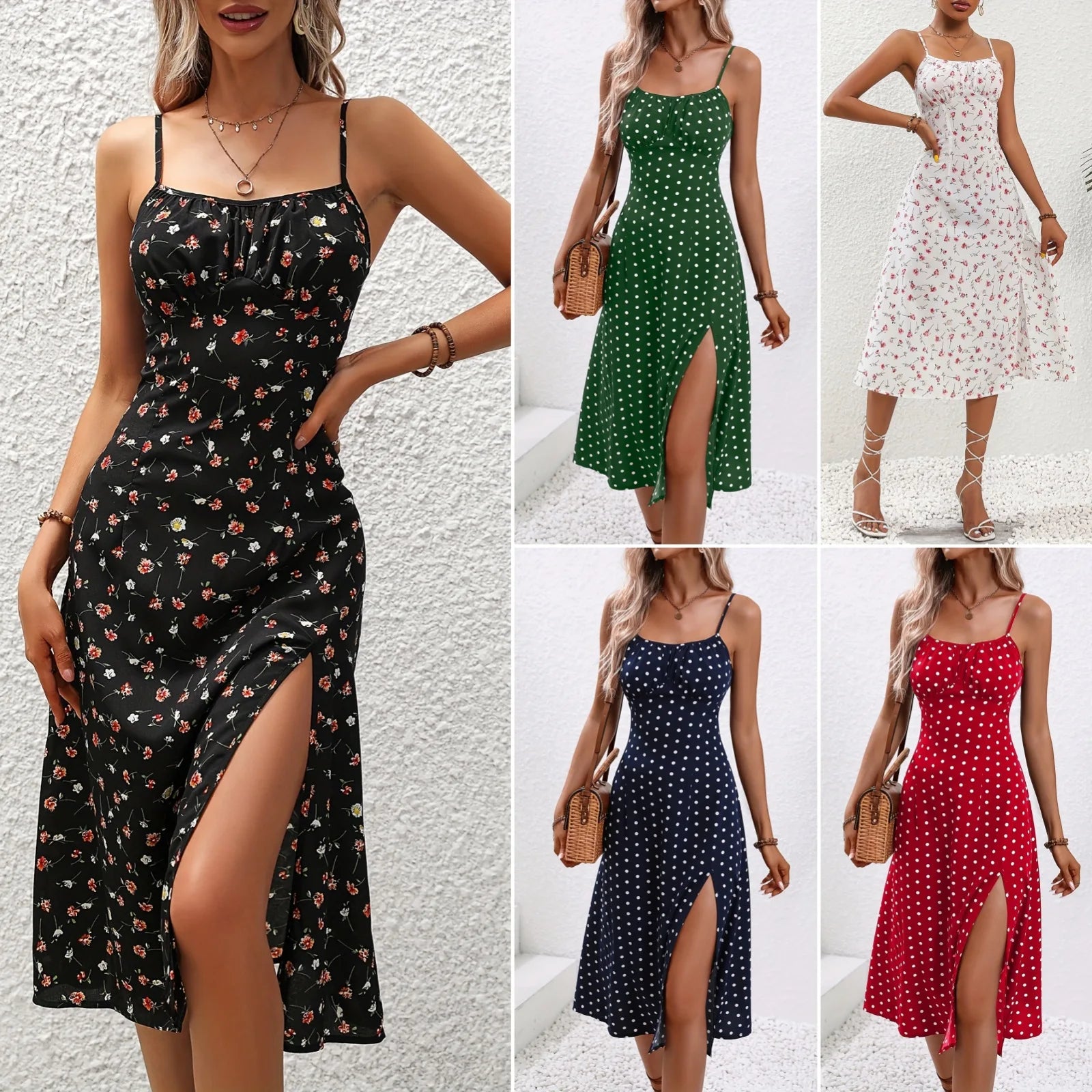 🌸 KK BRAND – Women’s Floral Dot Print Long Frock  Strapless Camisole Dress with Empire Waist &amp; Side Slit | Summer 2025