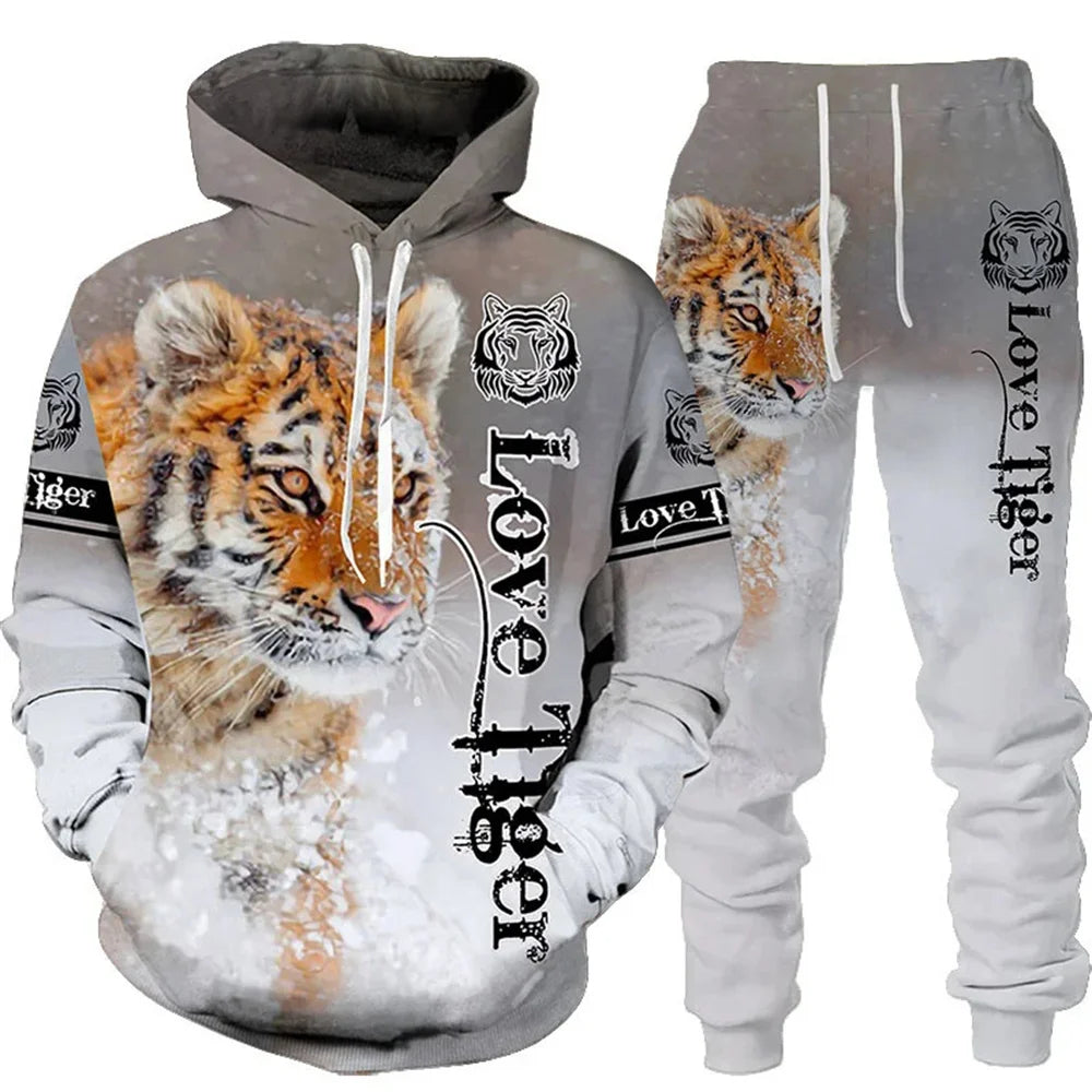 ✨ KK BRAND | 3D TIGER PRINT HOODED TRACKSUIT FOR MEN | HIGH-DEFINITION DIGITAL PRINT | FLEECE COMFORT | AUTUMN/WINTER | 2025