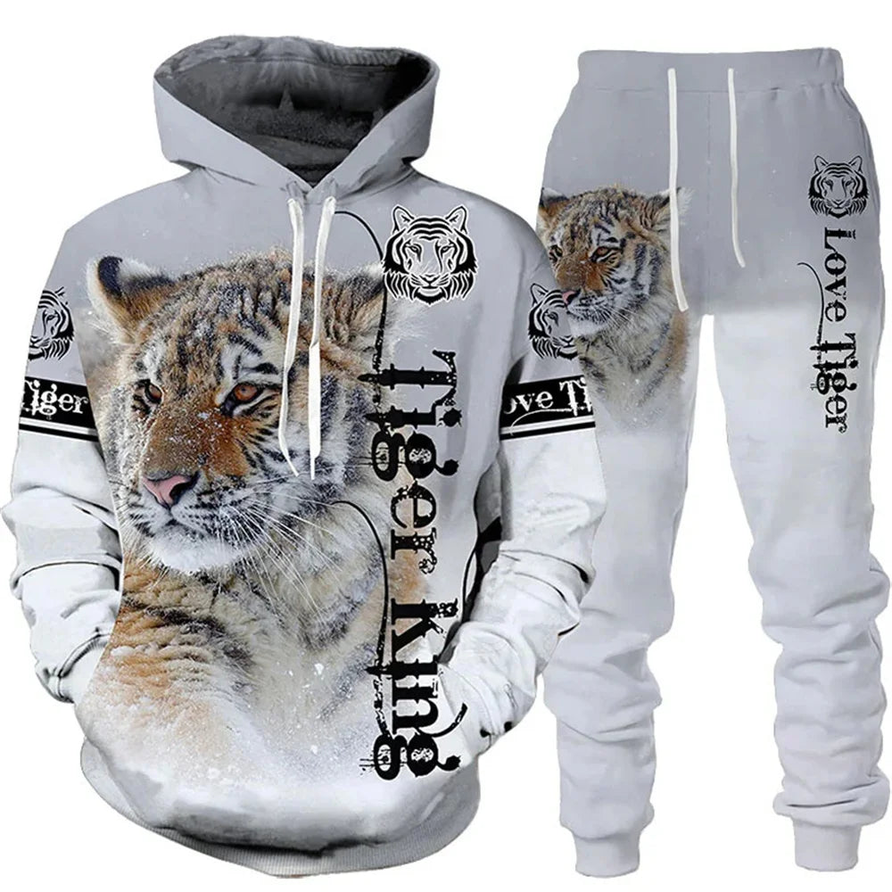 ✨ KK BRAND | 3D TIGER PRINT HOODED TRACKSUIT FOR MEN | HIGH-DEFINITION DIGITAL PRINT | FLEECE COMFORT | AUTUMN/WINTER | 2025