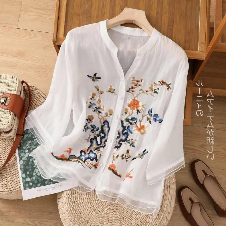 🌿 KK BRAND Embroidered V-Neck SHIRT FOR WOMEN'S / GIRLS – Ethnic-Inspired Elegance for Spring Summer 2025
