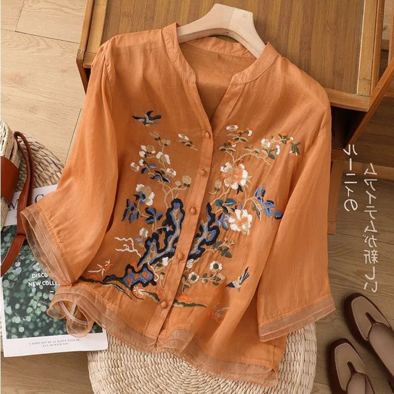 🌿 KK BRAND Embroidered V-Neck SHIRT FOR WOMEN'S / GIRLS – Ethnic-Inspired Elegance for Spring Summer 2025