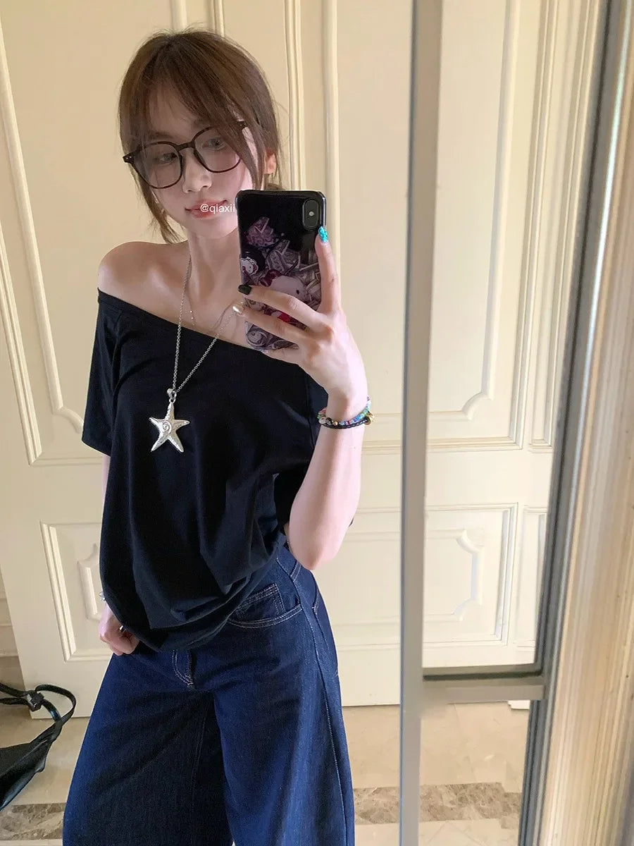 BY KK BRAND – Women's Skew Collar Chic T-Shirt | Summer All-Match Edition | 2025