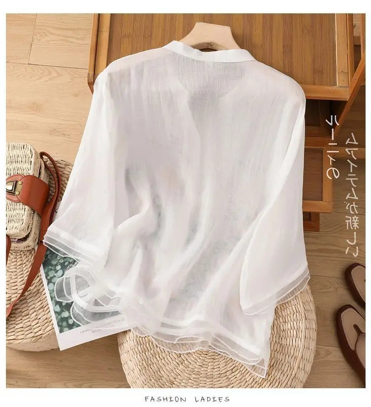 🌿 KK BRAND Embroidered V-Neck SHIRT FOR WOMEN'S / GIRLS – Ethnic-Inspired Elegance for Spring Summer 2025