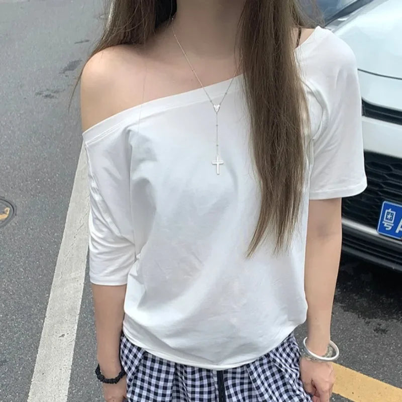 BY KK BRAND – Women's Skew Collar Chic T-Shirt | Summer All-Match Edition | 2025