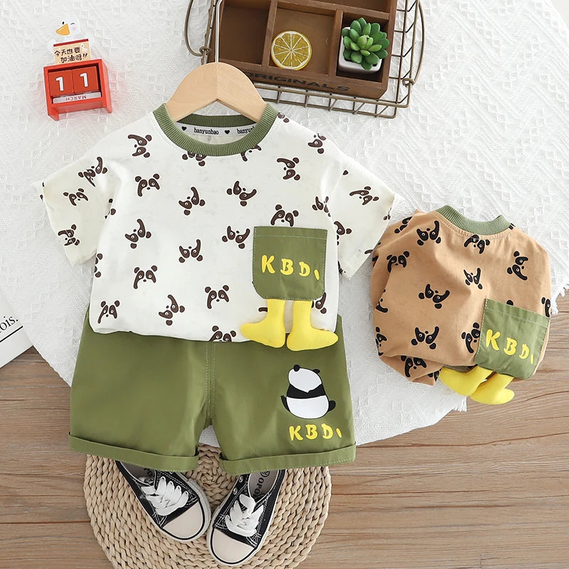 Toddler Boys’ Summer Panda Set – 2-Piece Cotton T-Shirt & Shorts Outfit By KK BRAND| 2025