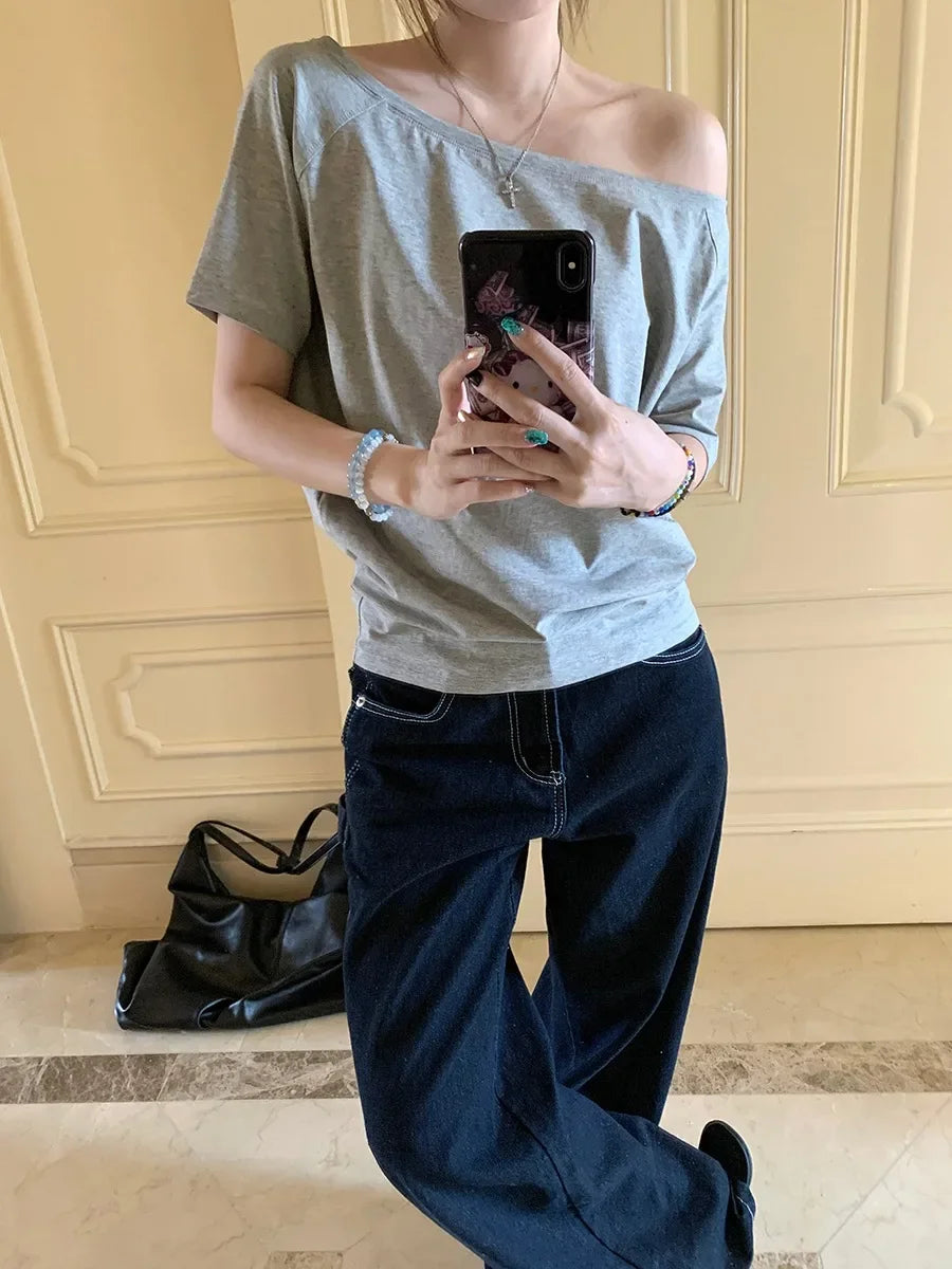 BY KK BRAND – Women's Skew Collar Chic T-Shirt | Summer All-Match Edition | 2025