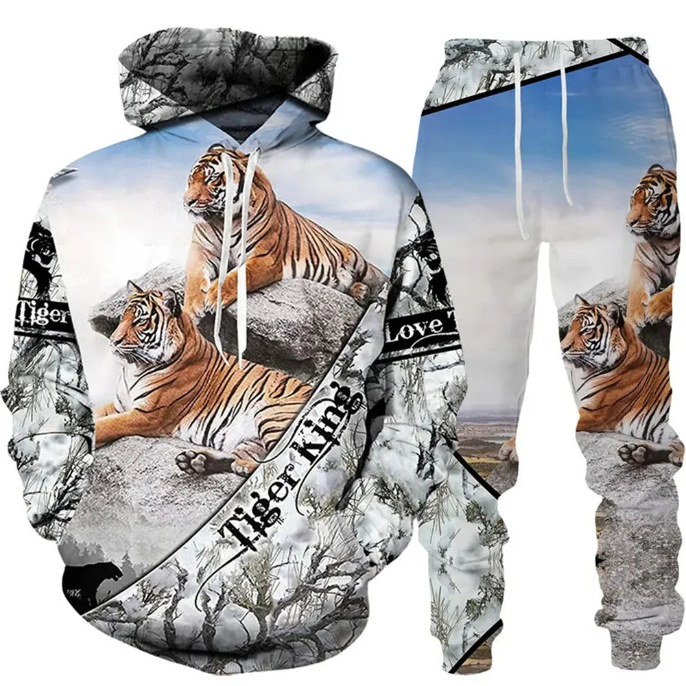 ✨ KK BRAND | 3D TIGER PRINT HOODED TRACKSUIT FOR MEN | HIGH-DEFINITION DIGITAL PRINT | FLEECE COMFORT | AUTUMN/WINTER | 2025