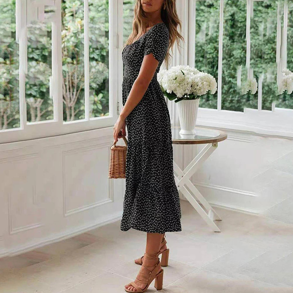 KK BRAND – Bohemian Printed Chiffon Mid-Calf Dress Breathe Easy, Dress Freely – Summer Style with a Flowing Soul 2025