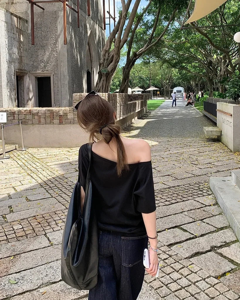 BY KK BRAND – Women's Skew Collar Chic T-Shirt | Summer All-Match Edition | 2025