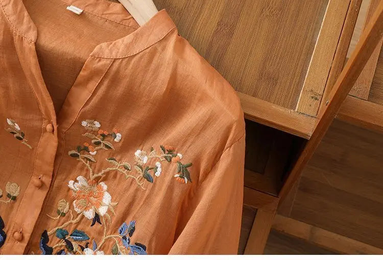 🌿 KK BRAND Embroidered V-Neck SHIRT FOR WOMEN'S / GIRLS – Ethnic-Inspired Elegance for Spring Summer 2025