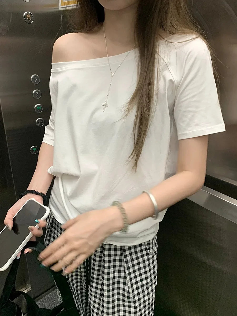 BY KK BRAND – Women's Skew Collar Chic T-Shirt | Summer All-Match Edition | 2025