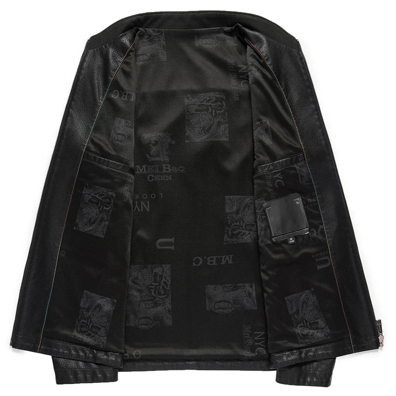 KK BRAND Premium Leather Stand Collar Men's Jacket – Smart Fit Casual Style 2025