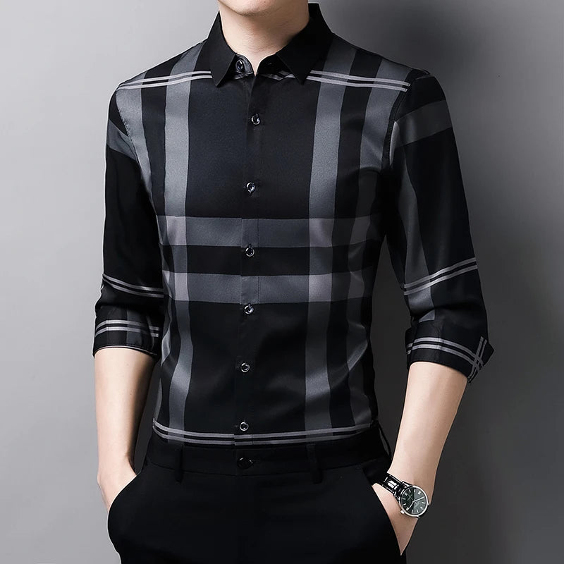 ✨ BY KK BRAND | MEN’S STRIPED CHECK DESIGN SHIRT – ALL SEASONS  | SMART BREATHABLE COTTON BLEND  | 2025