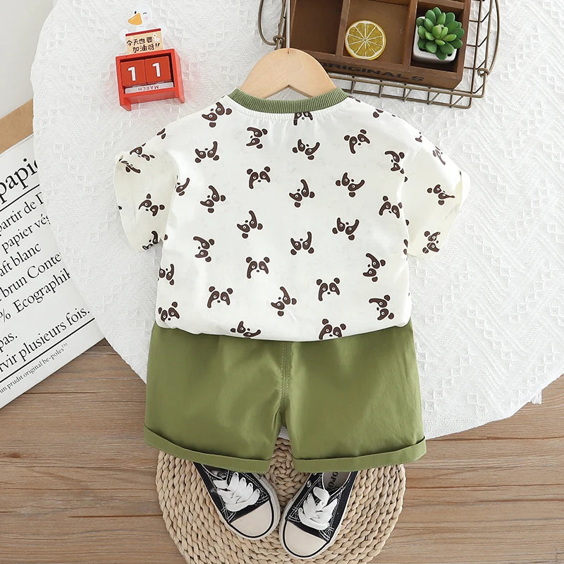 Toddler Boys’ Summer Panda Set – 2-Piece Cotton T-Shirt & Shorts Outfit By KK BRAND| 2025