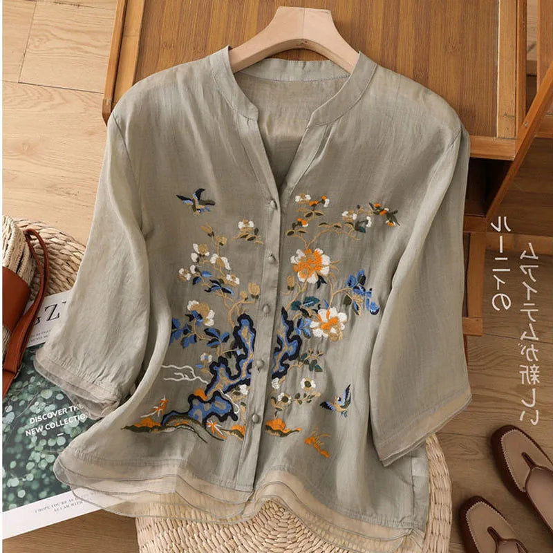 🌿 KK BRAND Embroidered V-Neck SHIRT FOR WOMEN'S / GIRLS – Ethnic-Inspired Elegance for Spring Summer 2025
