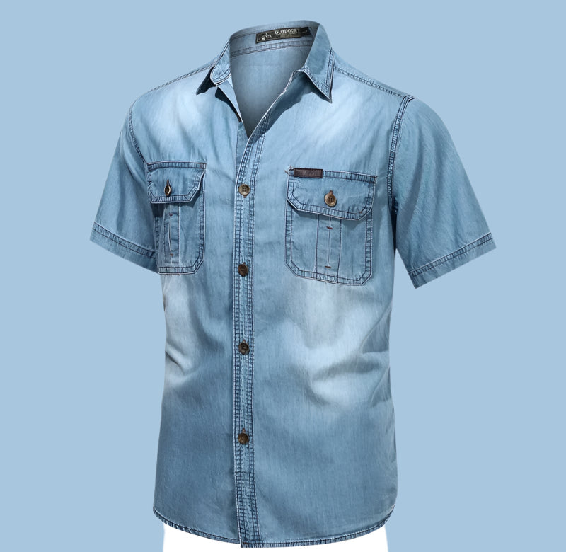 👕 KK BRAND MEN'S HALF SLEEVE DENIM SHIRT | 2 FRONT POCKETS | CASUAL BUTTON-UP STYLE – 2025 COLLECTION
