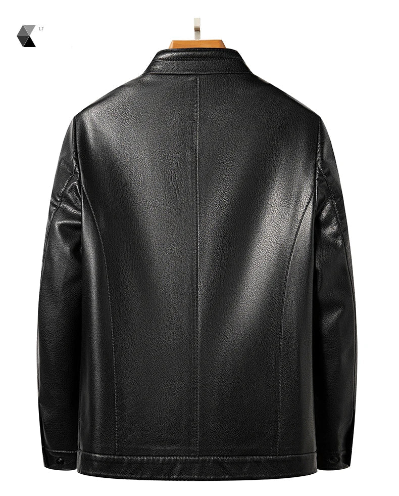 KK BRAND Premium Leather Stand Collar Men's Jacket – Smart Fit Casual Style 2025