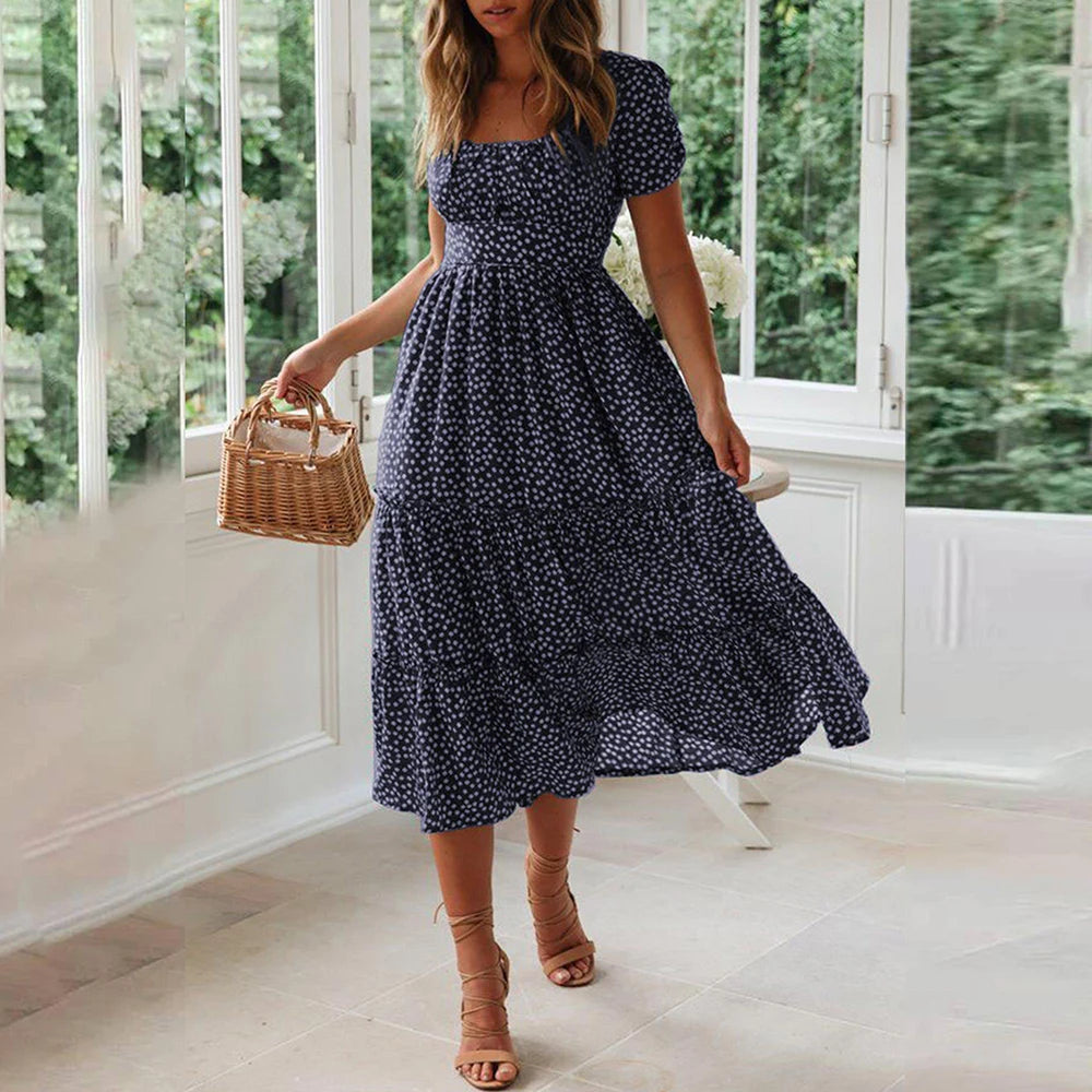 KK BRAND – Bohemian Printed Chiffon Mid-Calf Dress Breathe Easy, Dress Freely – Summer Style with a Flowing Soul 2025