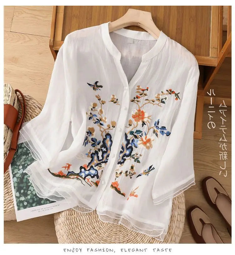 🌿 KK BRAND Embroidered V-Neck SHIRT FOR WOMEN'S / GIRLS – Ethnic-Inspired Elegance for Spring Summer 2025